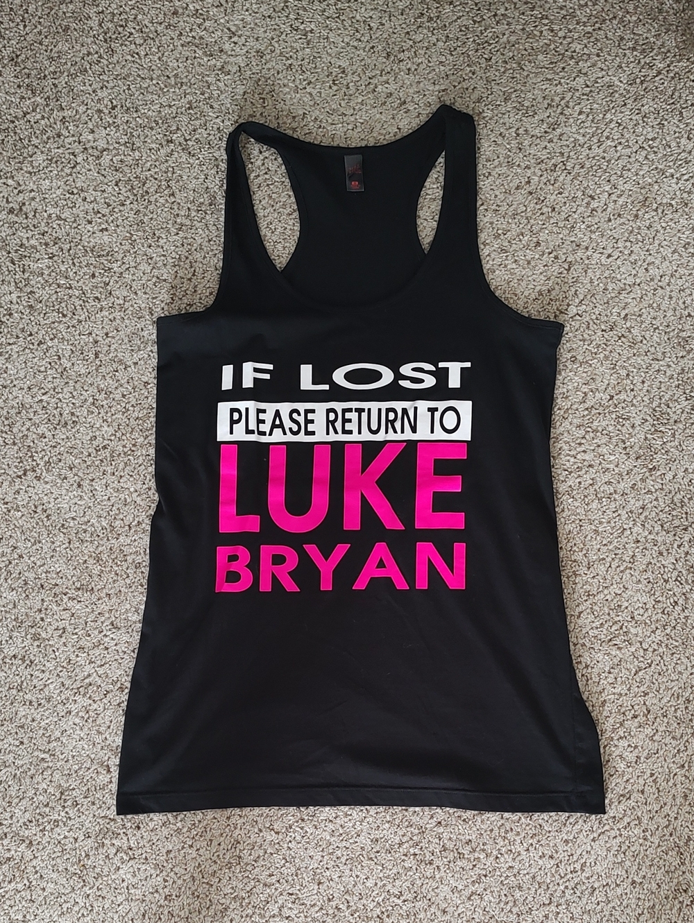 District Black Racerback Tank with Hot Pink & White LUKE BRYAN Graphic
